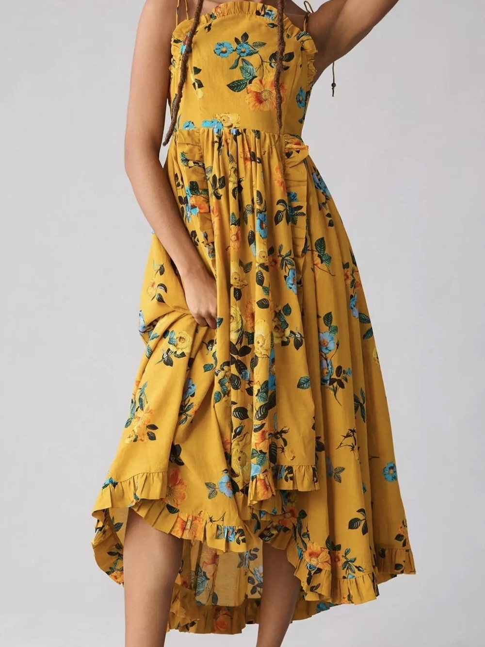 Maeve Mustard Floral High-Low Sundress